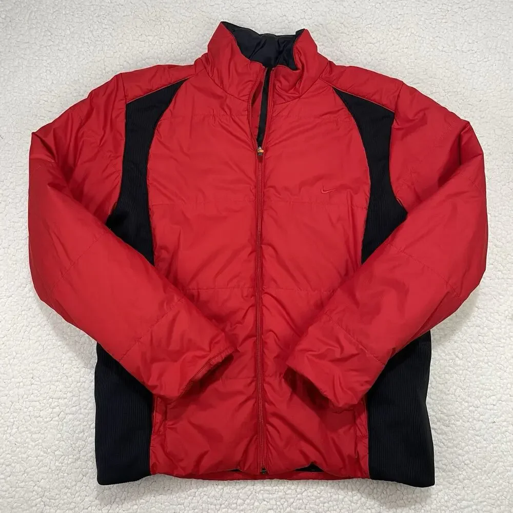 Vintage Nike Jacket & Vest 2-Pc Set Women Size M Red‎ Black Coat Puffer Silver